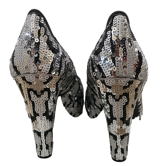 COACH Ashley Sequined Animal Print Open‎ Toe Platform Pumps Women's Size 7.5B - Picture 7 of 14
